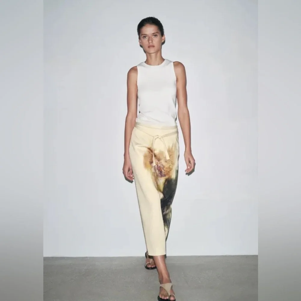 Zara Cream and Brown Midi Skirt - Picture 3 of 12